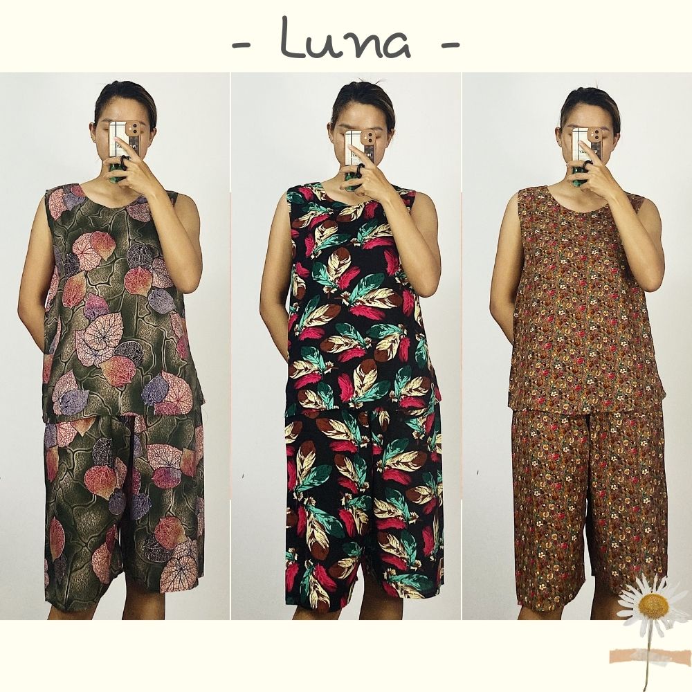 Đồ bộ trung niên mặc nhà nữ vải tole lanh thoáng mát dành cho mẹ và bà LUNA quần lửng áo sát nách dưới 75kg