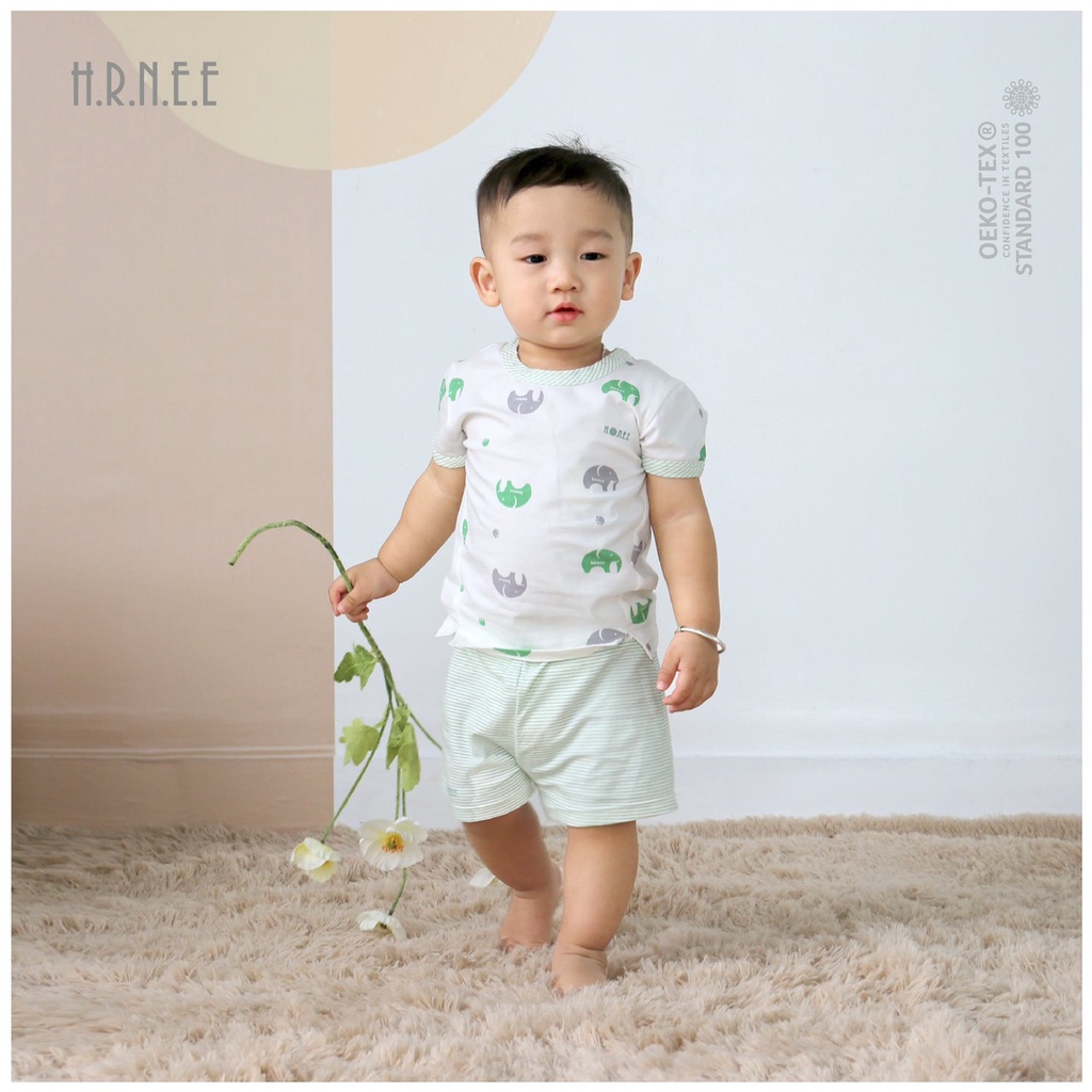 Bộ cộc tay cài vai Hrnee cho bé 6m - 4Y