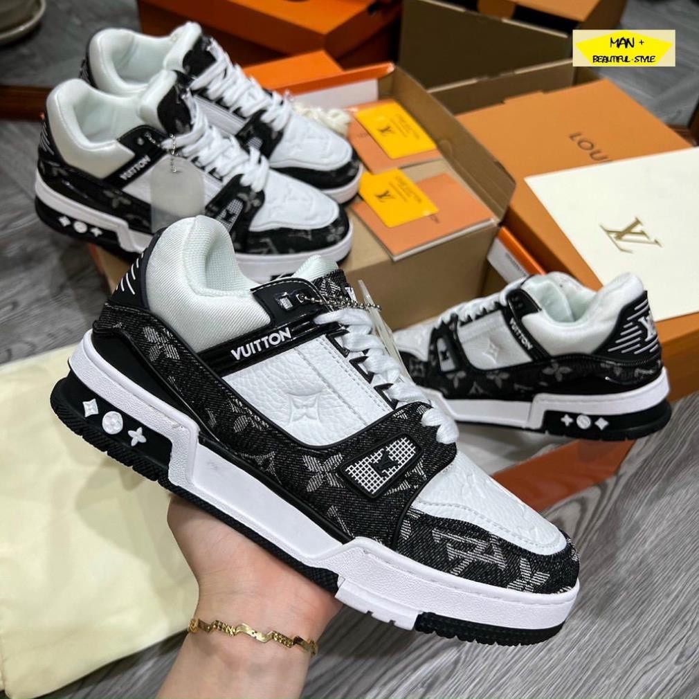 Giày LV Trainer xanh hồng đen, Lo.uis Vui.tton Trainer Black White, Giày LV Lo.uis Vui.tton HÀNG CAO CẤP
