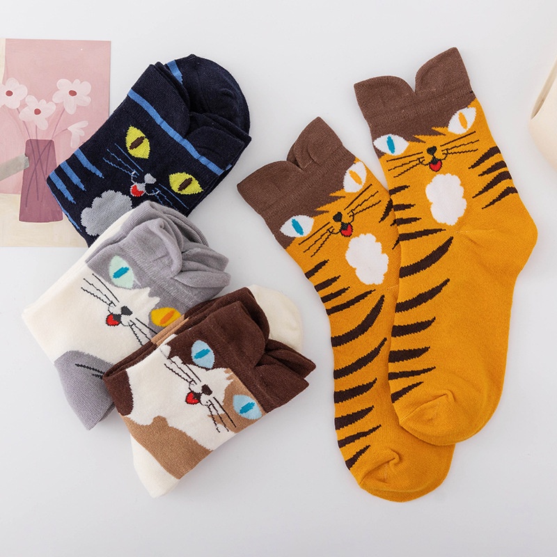 Đôi Vớ Cotton Thoáng Khí In Hình Mèo Dễ Thương Thời Trang Cho Nam Và Nữ
