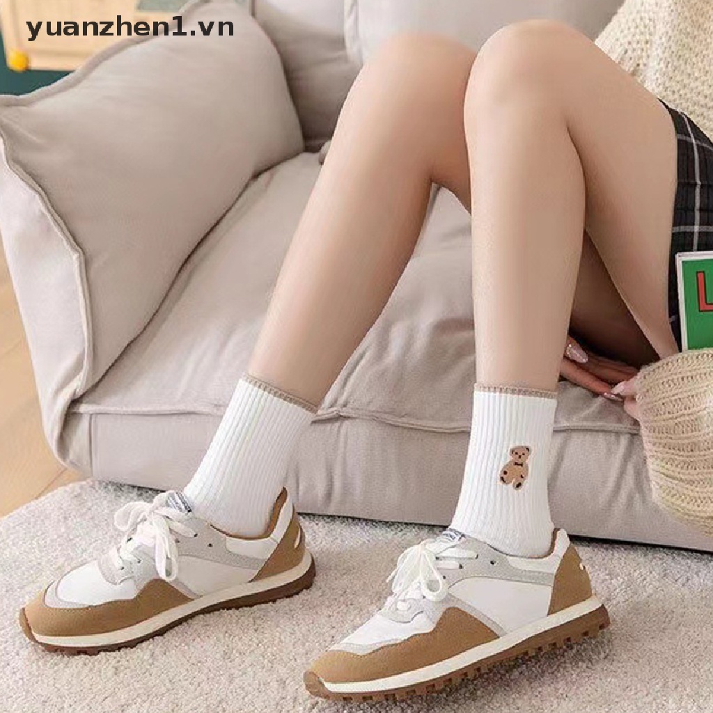 Set 5 Đôi Tất Cổ Cao In Hình Gấu Hoạt Hình Thời Trang Mùa Đông Cho Nữ