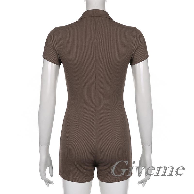 Áo Liền Quần Tay Ngắn Dáng Ôm Màu Sắc Đơn Giản Cho Nữ