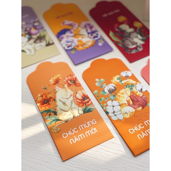 LÌ XÌ MÀU NƯỚC - MÈO CƯNG - bộ 12 chiếc