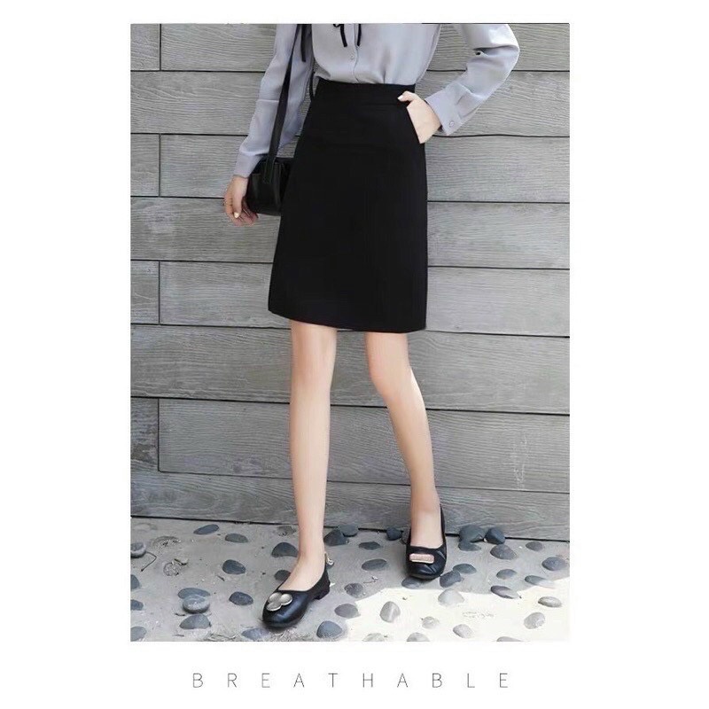Chân váy chữ a ngắn lưng cao công sở bigsize dài đến gối có túi chéo 2 bên