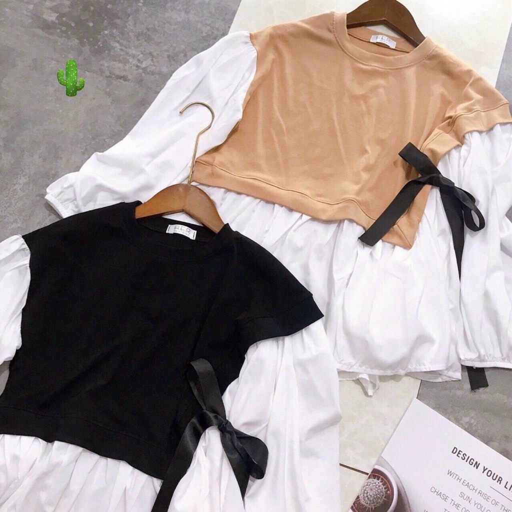 Áo babydoll Phối Màu Cột Nơ Siêu Dể Thương