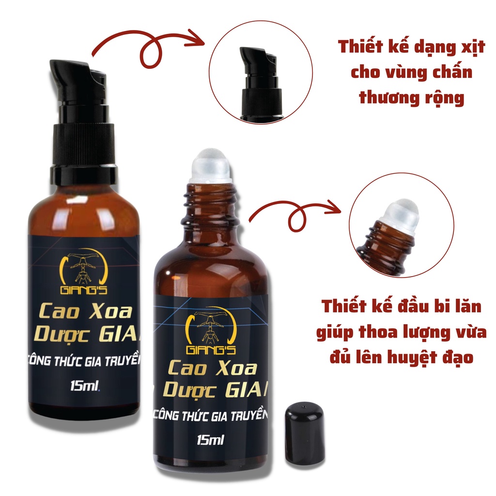 Cao xoa bóp xương khớp GIANG'S - Set quà tặng xoa bóp toàn thân và cổ vai gáy, Hộp quà sang trọng combo 5 chai 15ml