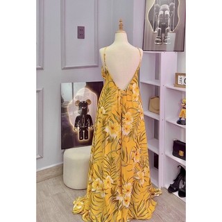 gv76- đầm maxi hoa vàng hở lưng
