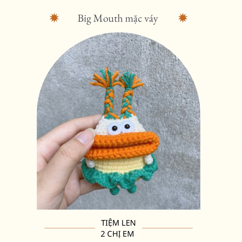 Case Airpod 1/2/3/pro bằng len - Vỏ bảo vệ tai nghe Airpod 1/2/3/pro hình Big Mouth mặc váy