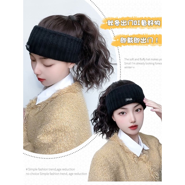 Mũ Len Trùm Đầu Kèm Tóc Giả Thời Trang Thu Đông Cho Nữ