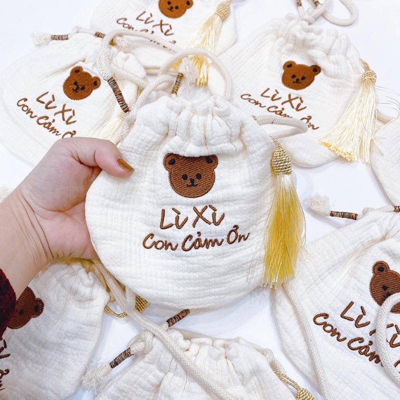 Túi lì xì túi đeo chéo chất vải bông thêu phong cách Hàn Quốc dễ thương cho bé Nana's Kid