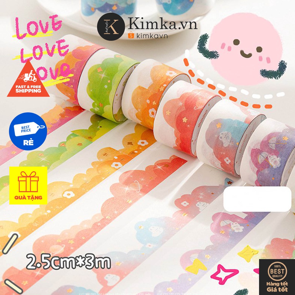 (34) Cuộn Băng Dính Dán Washi Tape Trang Trí Sổ 2,5cm x 3m