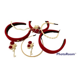 sản phẩm bờm nhung đỏ + cặp tóc đỏ + bờm ngọc T03
