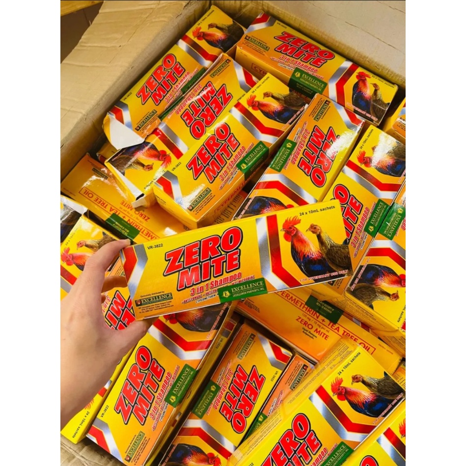 Zero Mite hộp 24 gói - Xà bông tắm gà giúp lông bóng mượt, diệt mạt, ve rận - Hàng nhập Philippine