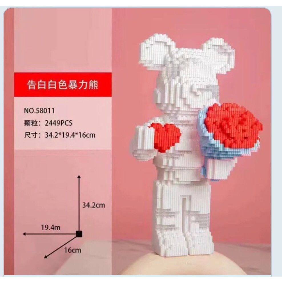 Đồ chơi lắp ráp mô hình gấu bearbrick, gấu bearbrick ôm hoa, nắp ráp trái tim, nắp ráp hổ, nắp ráp voi, mèo tài