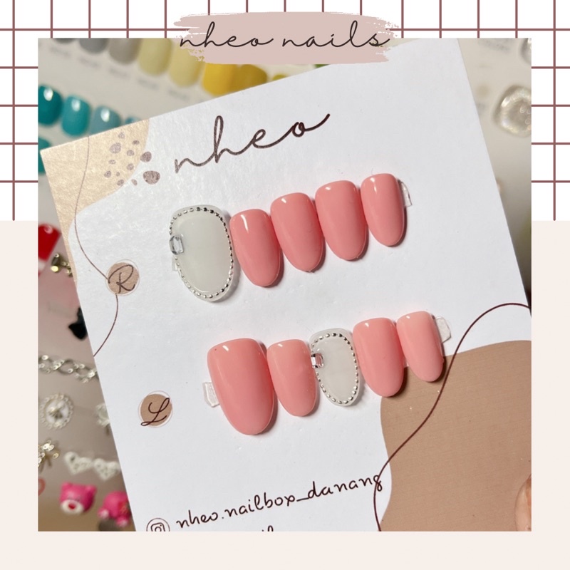 NAILBOX - nailbox hồng đính đá dây bi dẹt viền | Móng úp sơn gel thiết kế theo yêu cầu