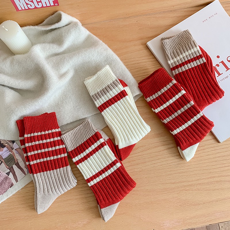 Tất cổ cao nam nữ vớ đỏ sọc cao cấp cotton kháng khuẩn thời trang hàn quốc đẹp giá rẻ MRSOCKS VC147