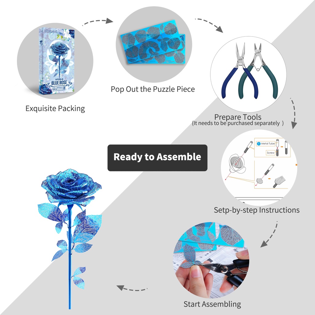 Đồ chơi lắp ráp PIECECOOL mô hình hoa hồng 3D bằng kim loại dùng làm quà tặng sinh nhật lễ tình nhân