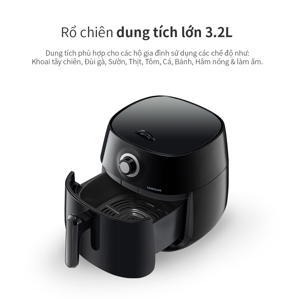 Nồi chiên không dầu Lock&Lock Easy Control air fryer 3,2L - màu đen EJF173BLK