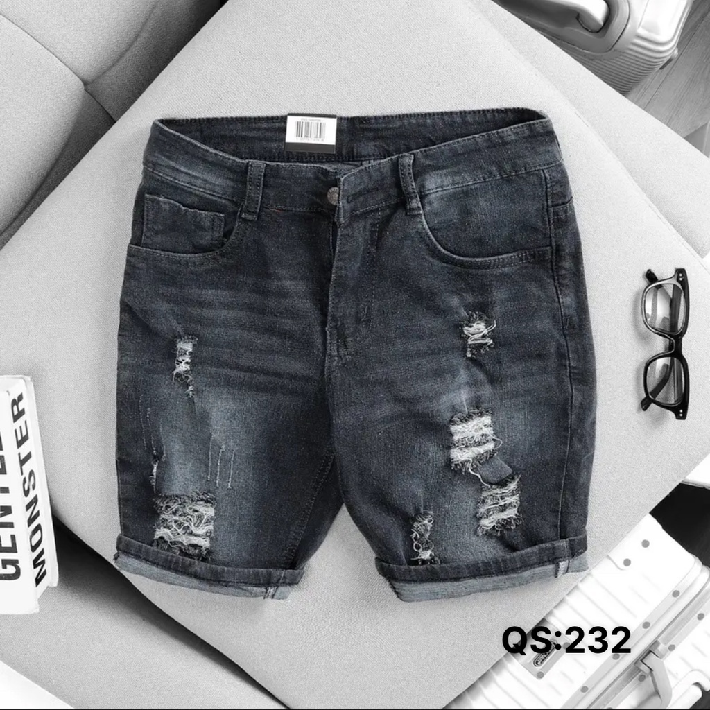 Quần short jean nam rách vá da gối chất bò cao cấp cực đẹp quần jean ngắn nam ptz.boutique Q009