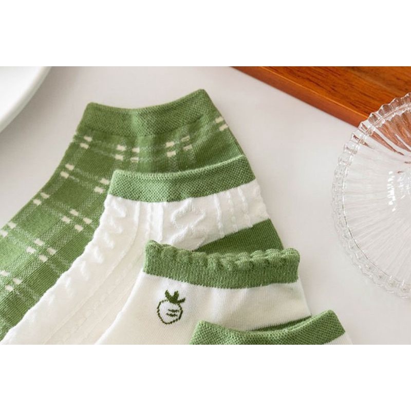 Set 5 đôi tất vớ phối màu trắng xanh cổ ngắn hoạ tiết nhiều kiểu cực xinh hàng đẹp giá rẽ mẫu mới bán chạy