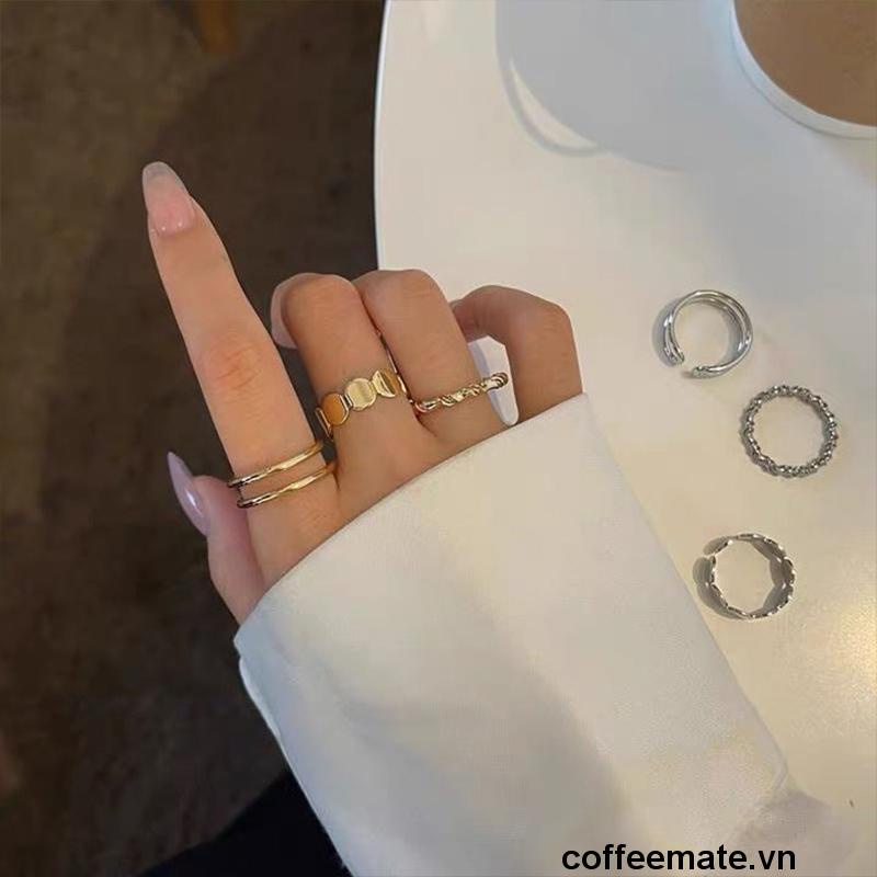 【coffeemate】⚡ Bộ Nhẫn Hở Phong Cách Hip Hop Cổ Điển Cho Nam Và Nữ