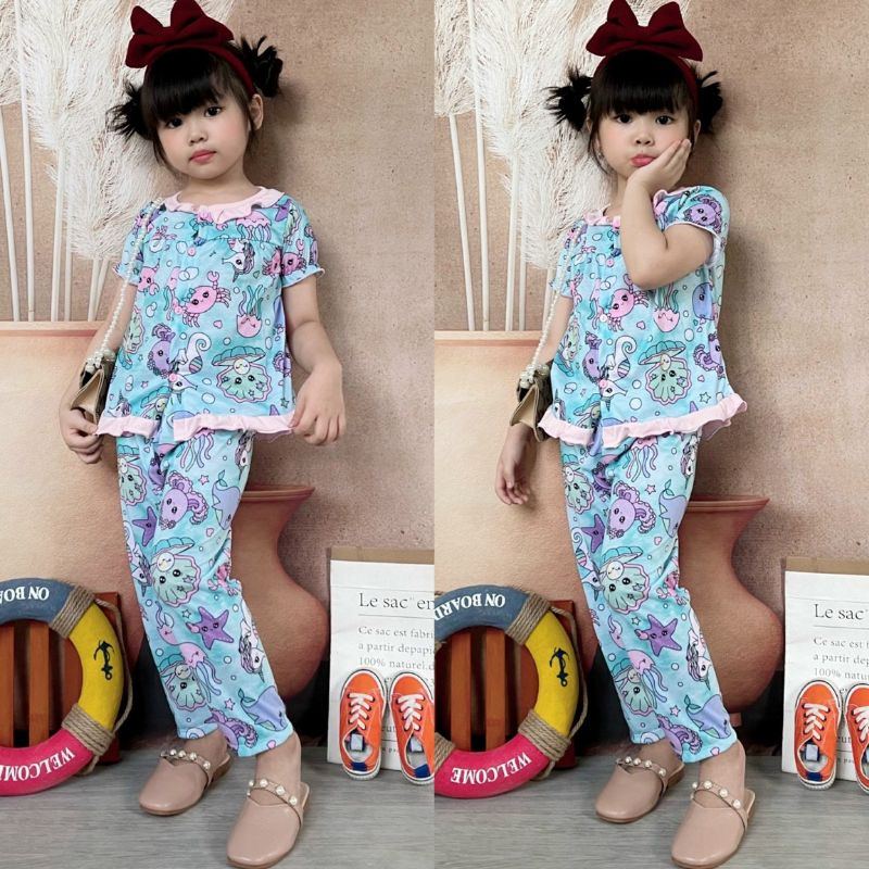 Bộ Bé Gái Áo Cộc Tay Quần Dài Cotton Xuất Dư 12-24kg Đồ Bộ Áo Cộc Tay Quần Dài Bé Gái Thu Đông Đồ Bộ Bé Gái