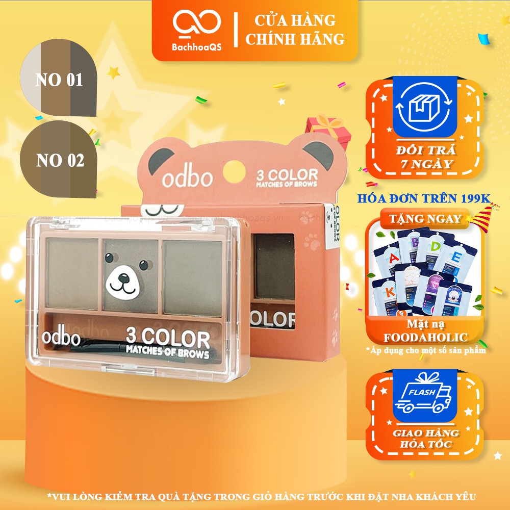 Set Bột Tán Mày Tông Nâu Tự Nhiên Odbo 3 Color Matches Of Brows No.02