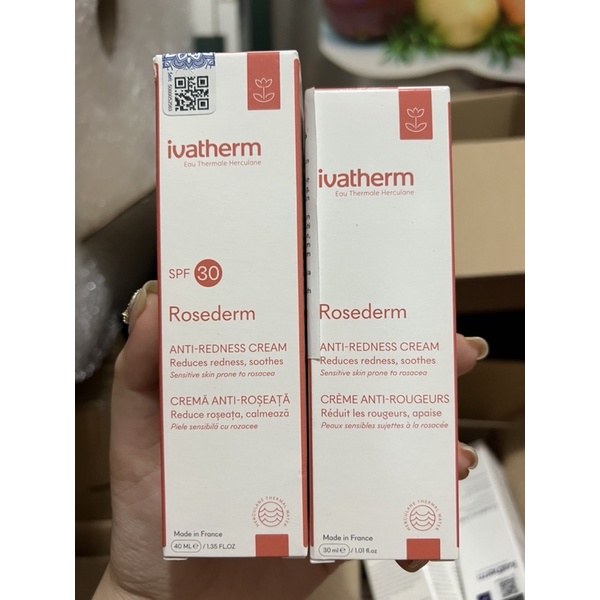 Kem dưỡng da giảm mẩn đỏ, trứng cá đỏ, giãn mao mạch Rosederm Ivatherm ngày và đêm