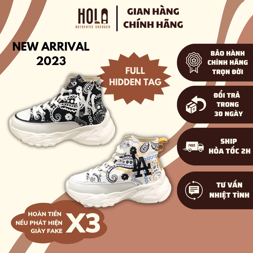 MLB chính hãng, Giày MLB chunky high họa tiết bản mới 2023, độn đế cao 5-7cm, check ra FAKE hoàn tiền X3