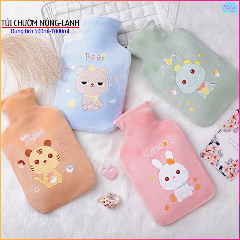 Túi chườm nóng lạnh, túi chườm bụng đa năng vải nhung cao cấp dễ sử dụng dung tích 500ml-1000ml