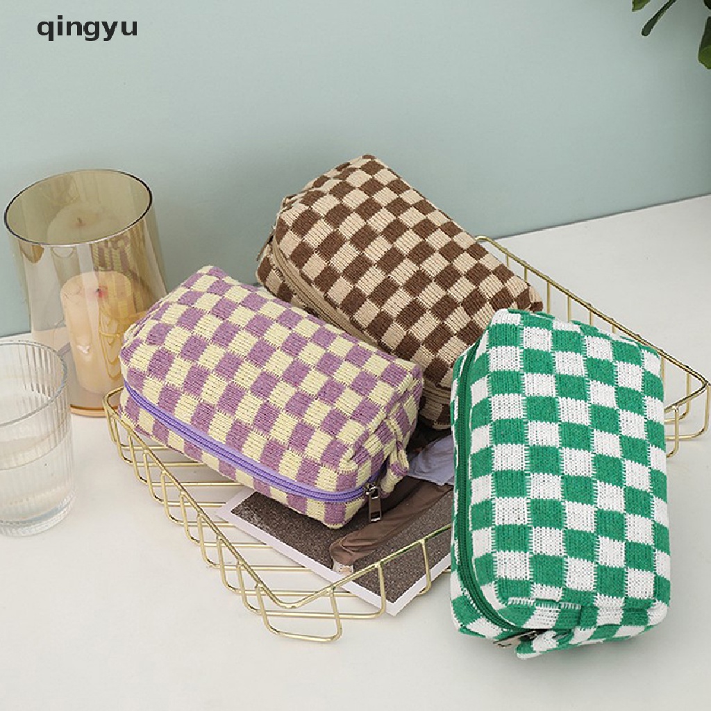 Qingyu Ins Túi Đựng Bút Chì Dệt Kim Sức Chứa Lớn Có Khóa Kéo