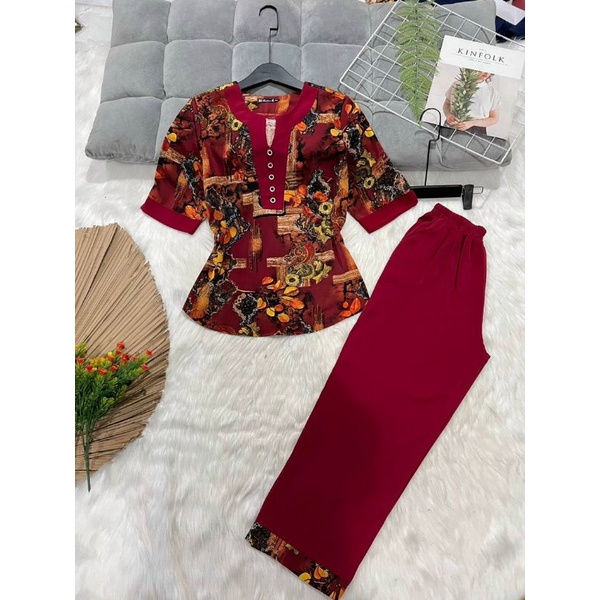 Bộ mặc nhà Trung Niên lụa mango cao cấp