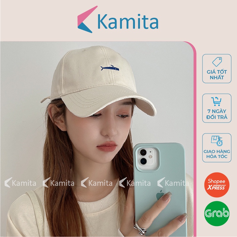 Mũ Lưỡi Trai, Nón Lưỡi Trai KAMITA Thêu Cá Mập Nam Nữ Hàn Quốc, Nón Kết Đen Be Đẹp Vải Kaki Cao Cấp Chính Hãng KM03