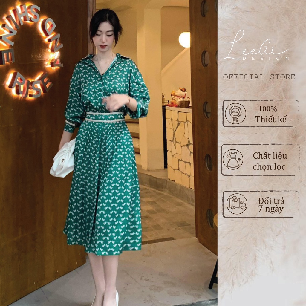 Set váy hoạ tiết cừu mini LeeGi Design chất liệu vải lụa satin cao cấp phong cách thanh lịch sang trọng