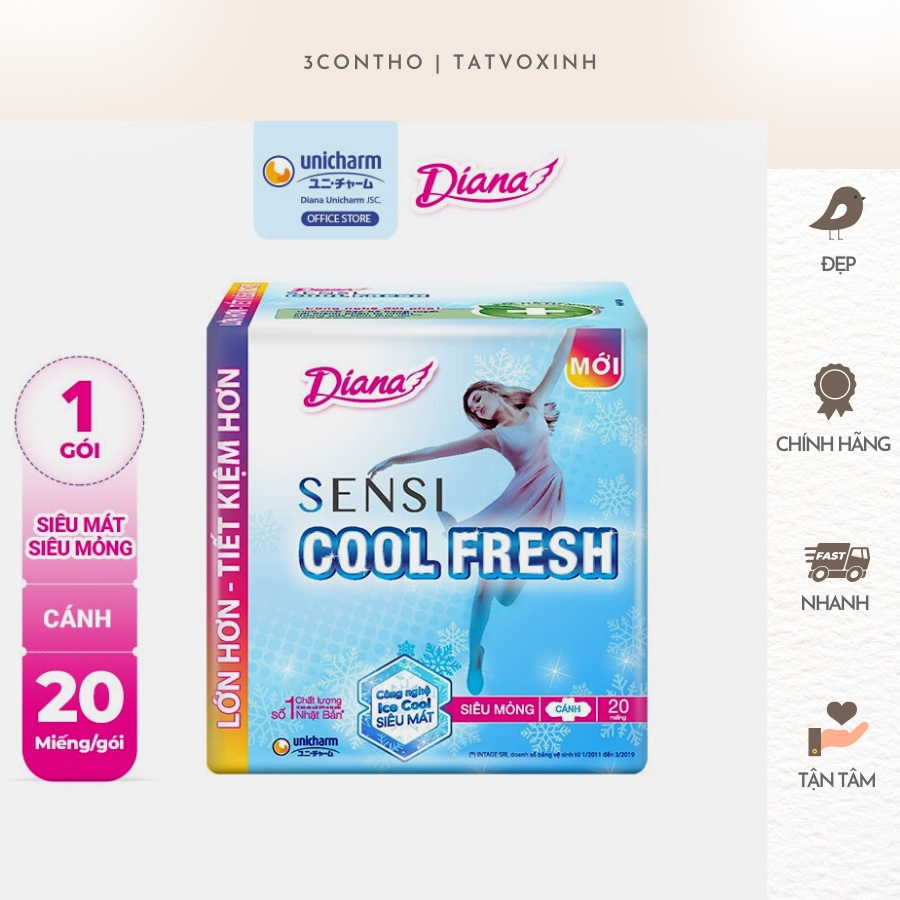 Băng vệ sinh Diana Sensi Cool Fresh Siêu Mỏng Cánh gói 20 miếng