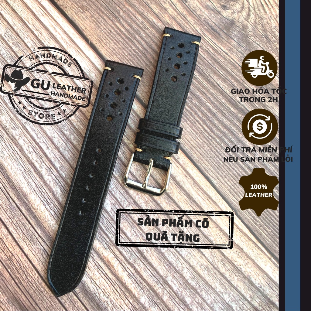 Dây da đồng hồ handmade chất liệu da bò vegtan size 18/ 20/ 21/ 22/ 24mm - Gu Leather