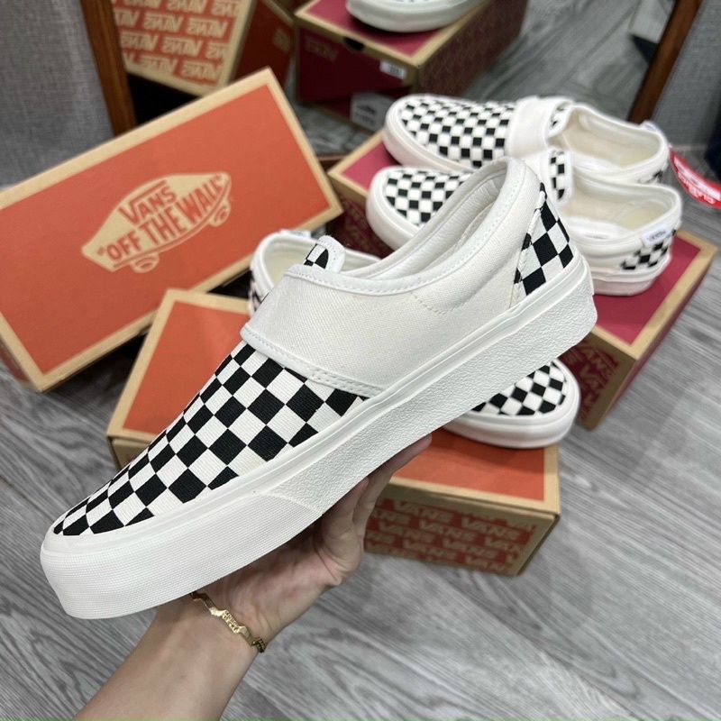 Giày 𝐕𝐀𝐍𝐒 Caro🏆FREESHIP🏆 lười viền trắng, giày van caro buộc dây, van caro dán full box bill