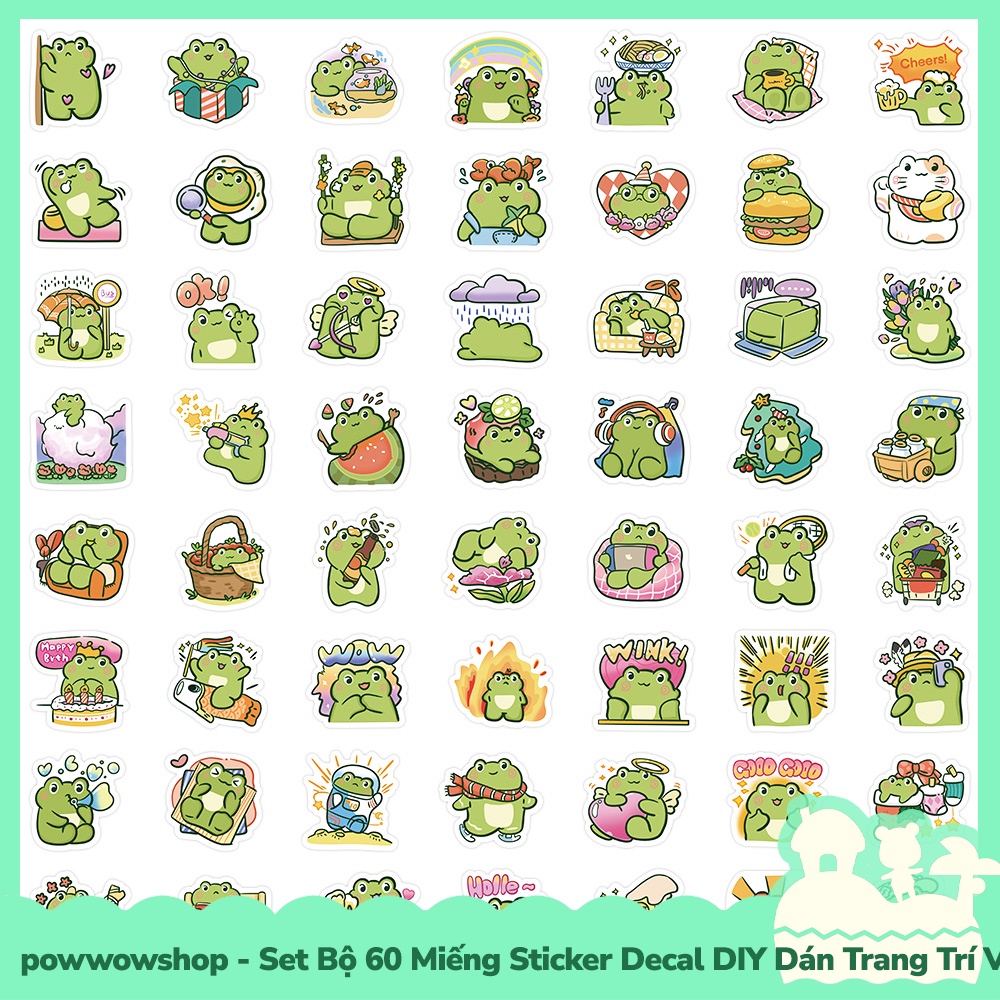 [Sẵn VN - Hỏa Tốc] Set Bộ 60/44 Miếng Sticker DIY Chống Thấm Nước Dán Trang Trí Vật Dụng Phong Cách Hoạt Hình Happy Frog