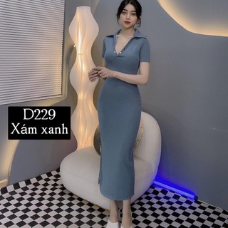 D229 - Đầm body cổ sơ mi basic