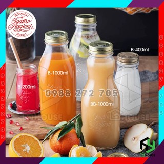 [ITALY] Chai đựng nước ép, sữa hạt Quattro 200ml - 400ml - 1000ml - Bormioli Rocco