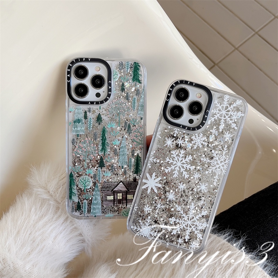 Ốp Điện Thoại Acrylic Mềm Trong Suốt Phối Kim Tuyến Nước Hình Bông Tuyết Cho iPhone 14 13 12 11 Pro Max Plus