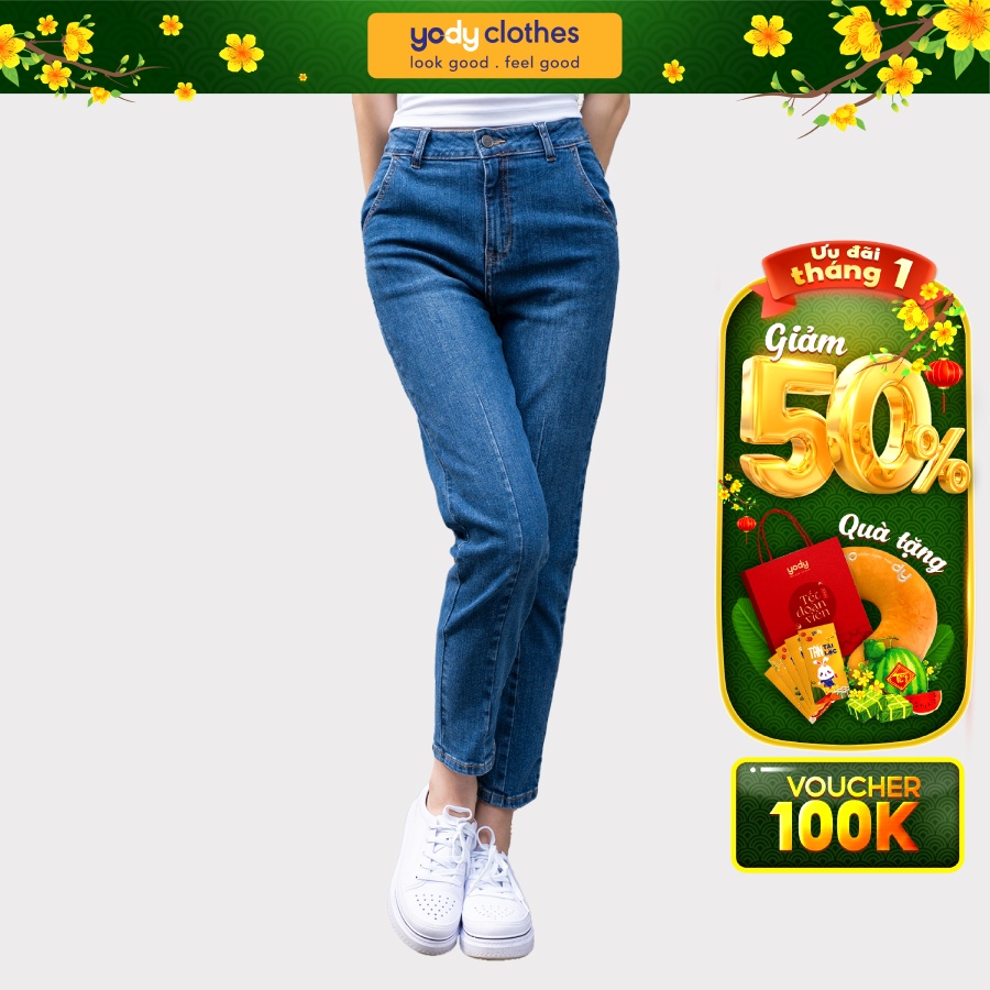 Quần jeans nữ baggy YODY xếp ly tôn dáng phom ôm co dãn 4 chiều thoải mái QJN5092
