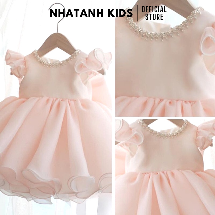 Đầm công chúa bé gái NHATANH KIDS tay cánh tiên hồng voan cho bé gái dự tiệc sinh nhật từ 0-12 tuổi NA32