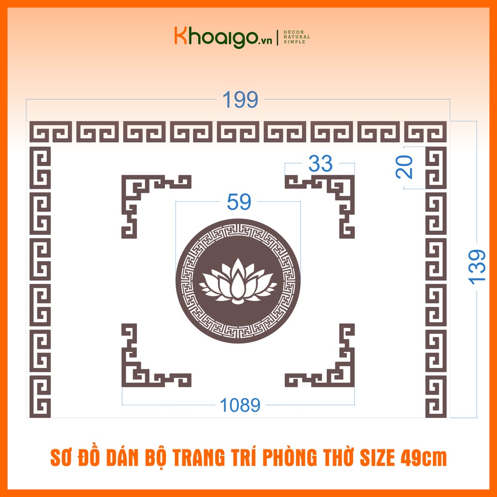 KHUNG VIỀN TRANG TRÍ BAN THỜ GIA TIÊN SIZE 59, Hoa Văn Trang Trí Bàn Thờ bằng gỗ MDF Thái Lan Chống Ẩm Màu Nâu Óc Chó