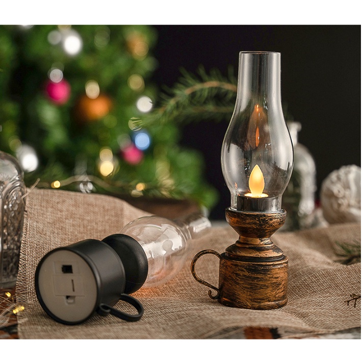 Đèn led trang trí, đèn dầu điện tử phong cách RETRO trang trí các buổi tiệc có kèm pin chất liệu nhựa cao 18cm