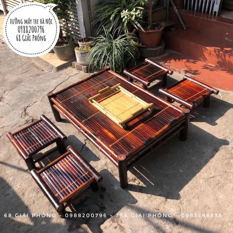 Bộ bàn ghế tre ngồi bệt đơn giản, phù hợp mọi mọi không gian decor gia đình/ sân vườn/ homestay