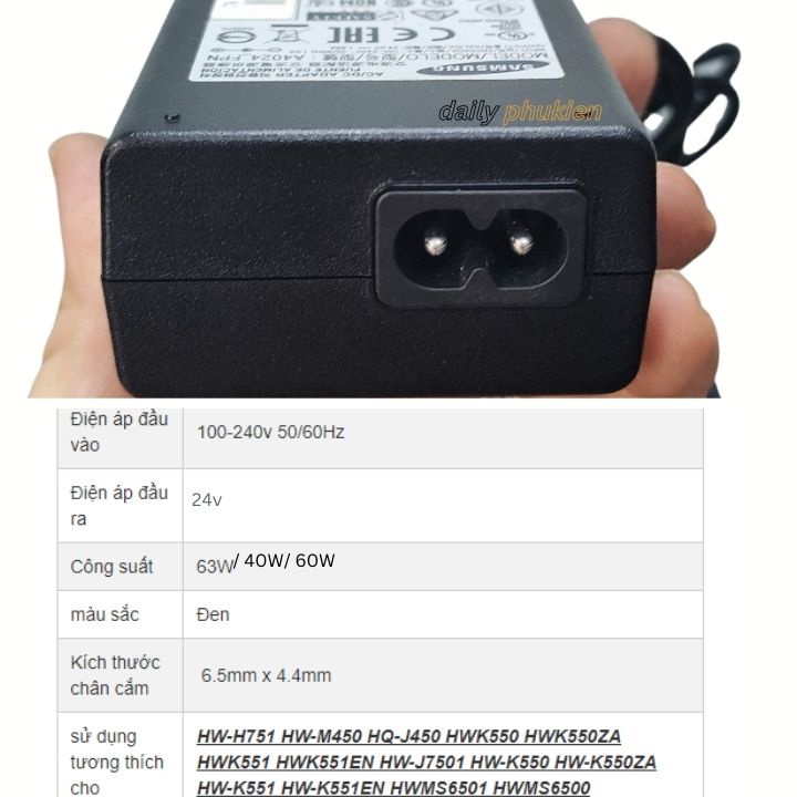 Bộ sạc pin loa soundbar Samsung 24V chính hãng