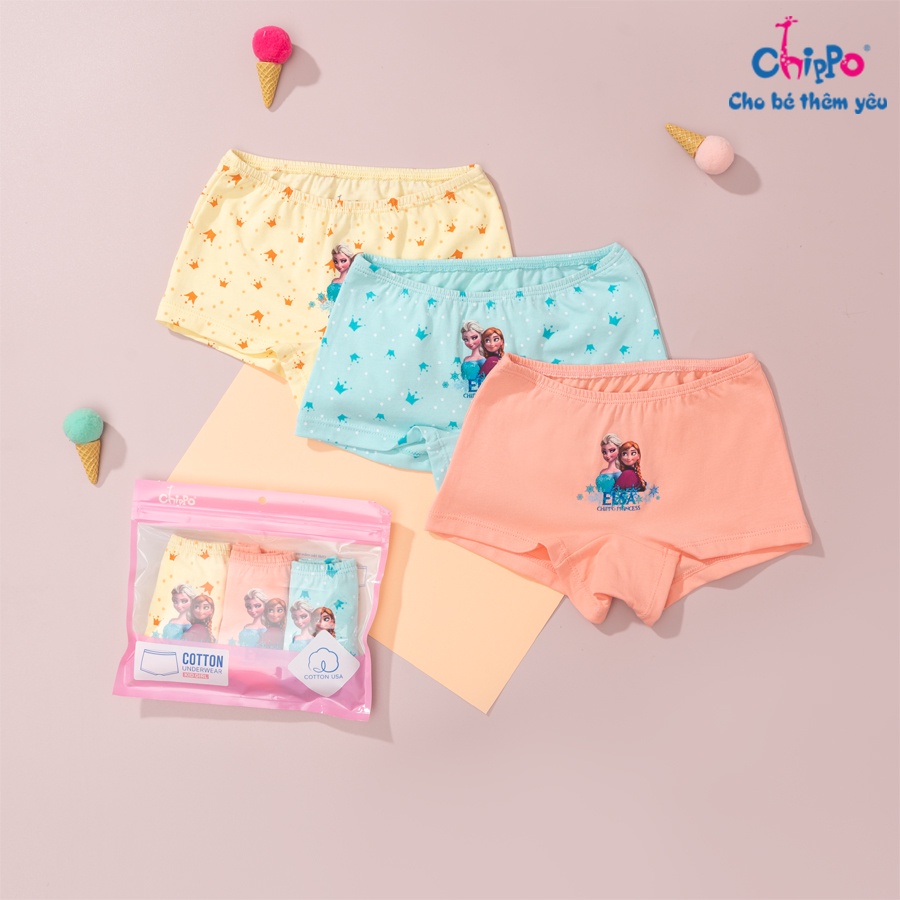 Set 3 quần chip đùi cho bé gái từ 14 đến 50kg Chippo họa tiết Elsa dễ thương chất vải 100% cotton mềm thoáng mát