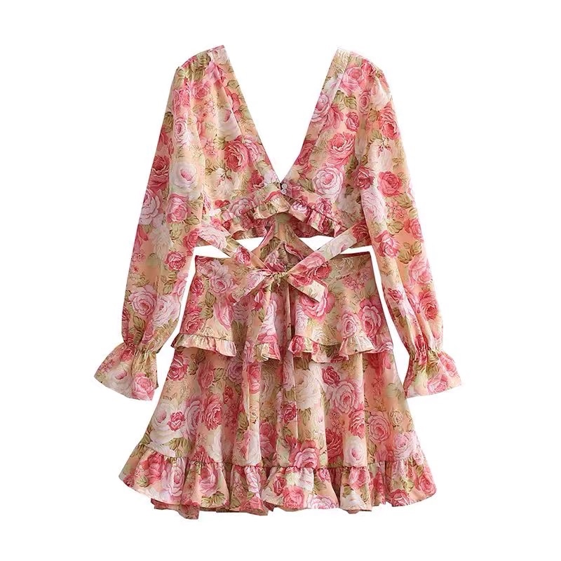 Đầm hoa xoè cut eo