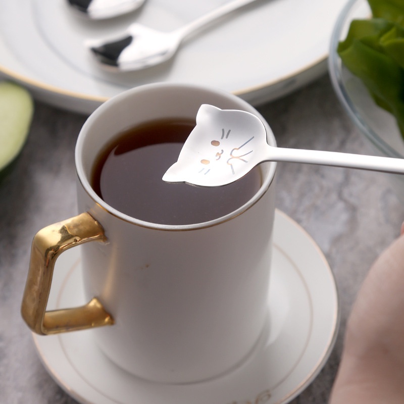 Muỗng Cà Phê Bằng Thép Không Gỉ 304 Hình Mèo Dễ Thương